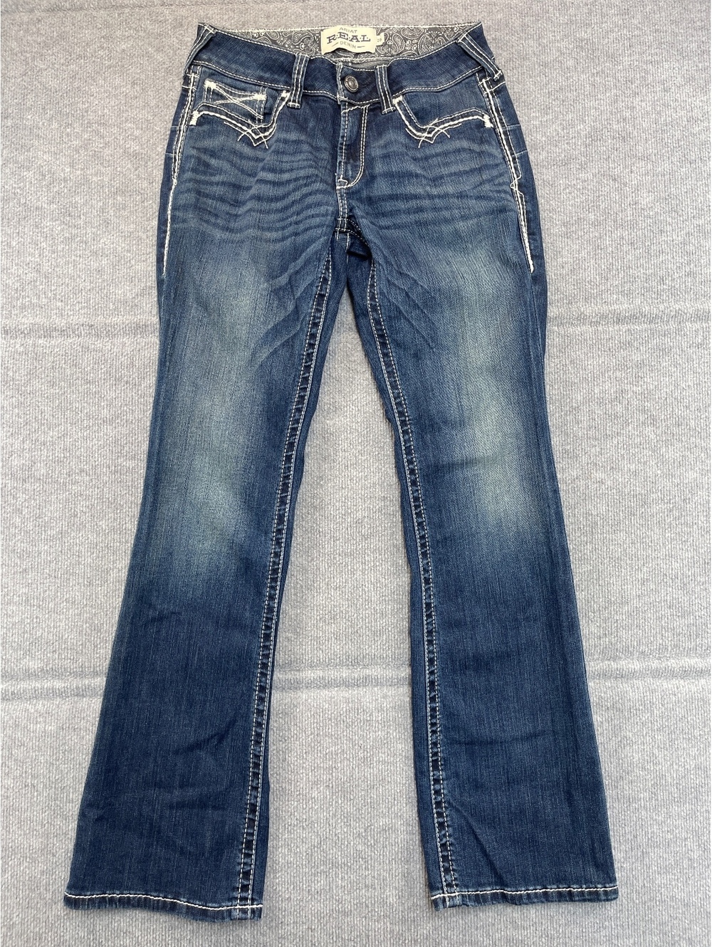 Ariat REAL Denim Women Bootcut Jeans Thick Stitch Mid Rise Entwined